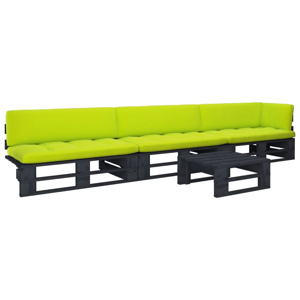 Set Divani in Pallet con Cuscini 4 pz in Pino Impregnato Nero 3066731