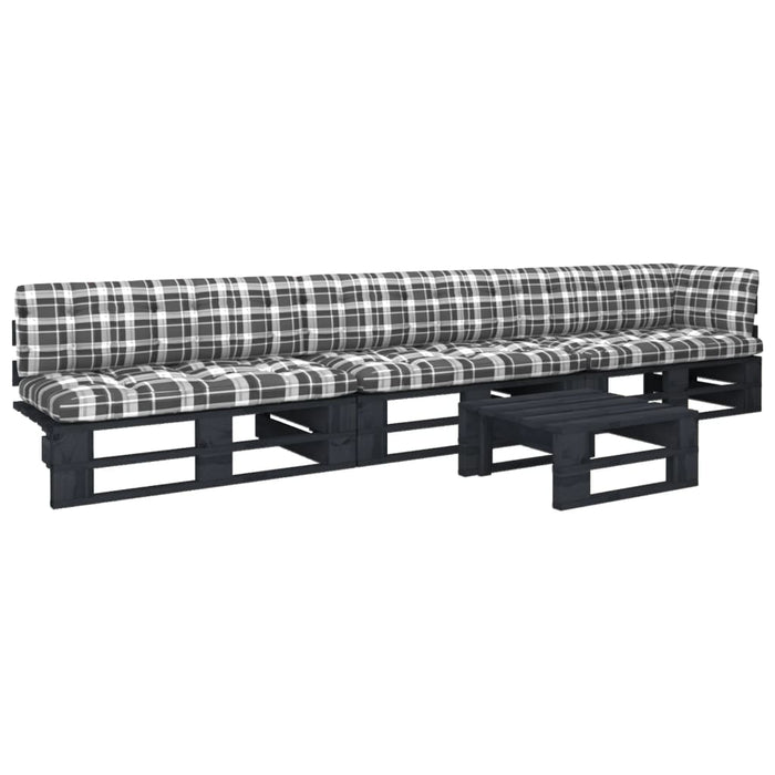 Set Divani in Pallet con Cuscini 4 pz in Pino Impregnato Nero 3066734