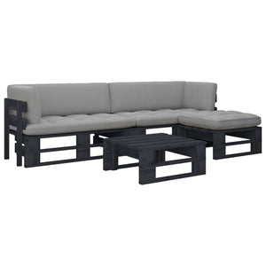 Set Divani in Pallet con Cuscini 4 pz in Pino Impregnato Nero 3066795