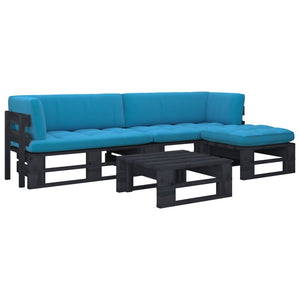 Set Divani in Pallet con Cuscini 4 pz in Pino Impregnato Nero 3066797