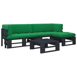 Set Divani a Pallet e Cuscini 4 pz in Pino Impregnato Nero cod mxl 30427