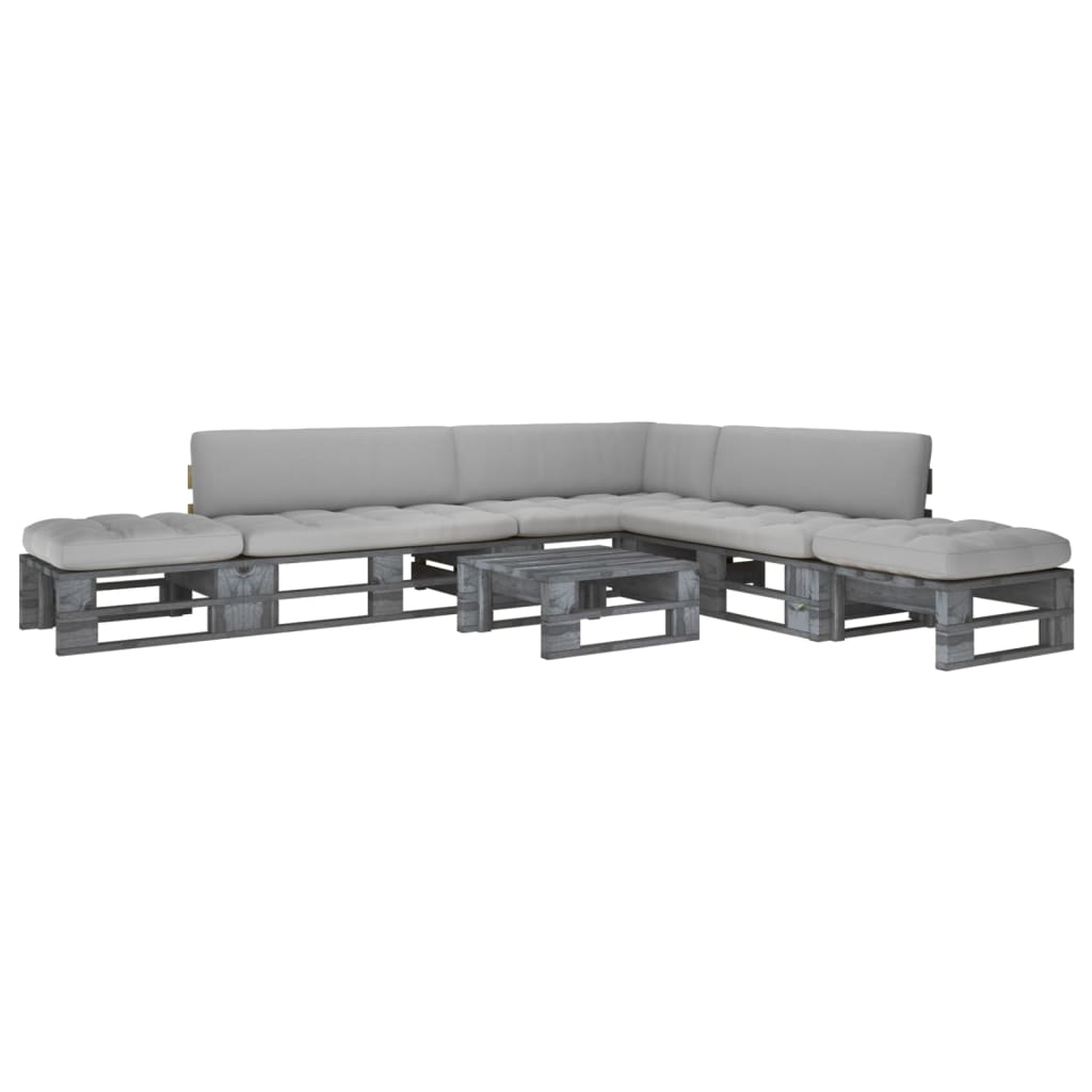 Set Divani in Pallet con Cuscini 6 pz in Pino Impregnato Grigio 3066843