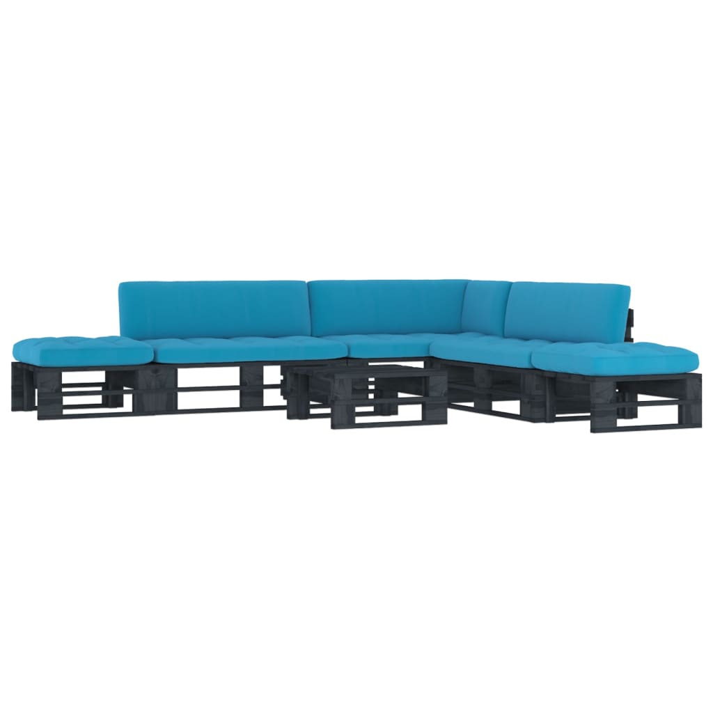 Set Divani in Pallet con Cuscini 6 pz in Pino Impregnato Nero 3066869