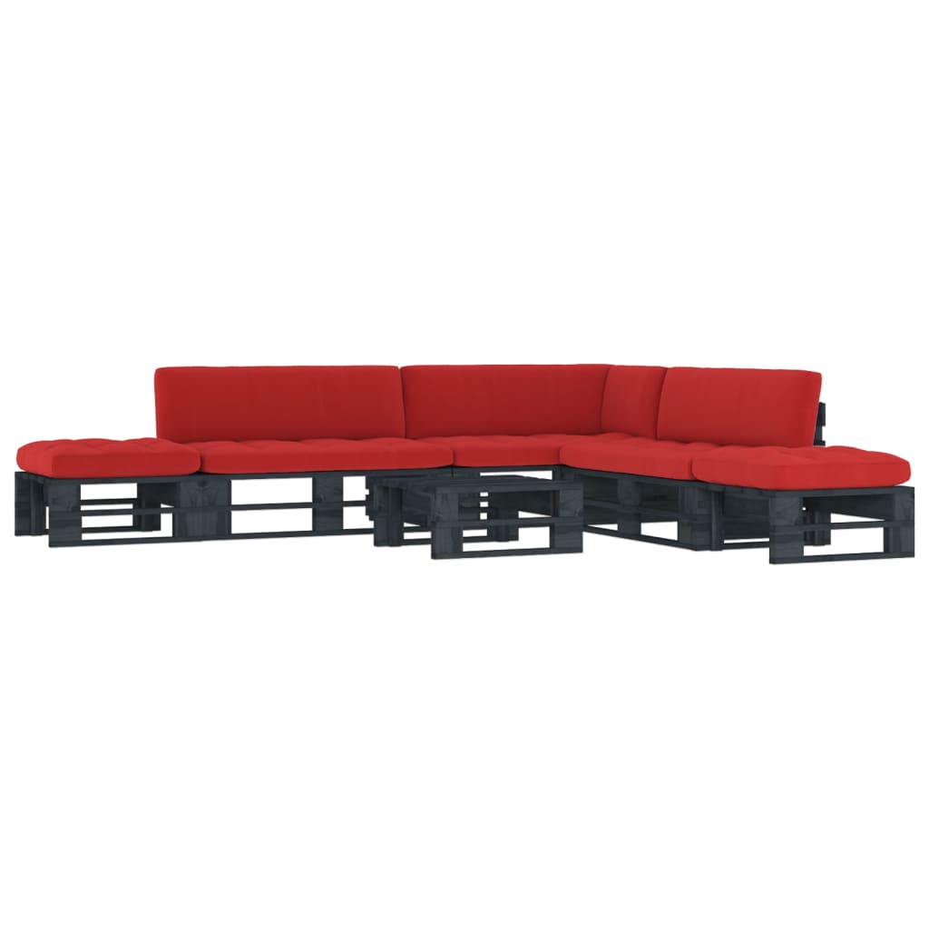 Set Divani in Pallet con Cuscini 6 pz in Pino Impregnato Nero 3066871