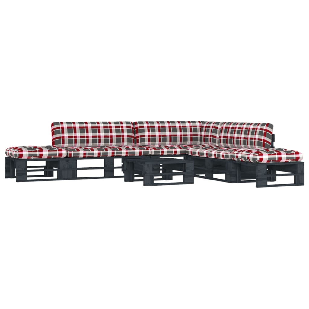 Set Divani in Pallet con Cuscini 6 pz in Pino Impregnato Nero 3066877