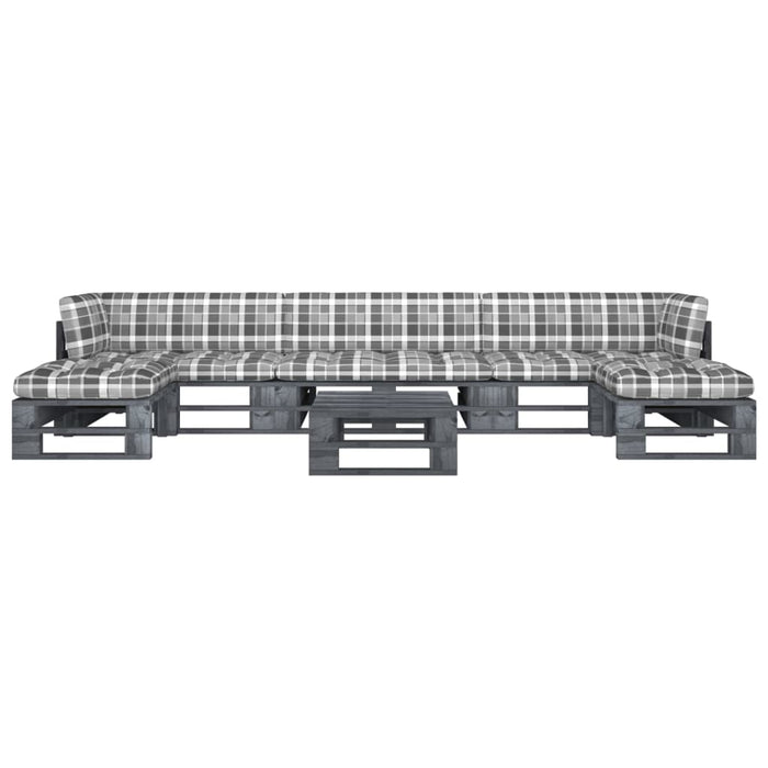 Set Divani in Pallet con Cuscini 6 pz in Pino Impregnato Grigio 3066926