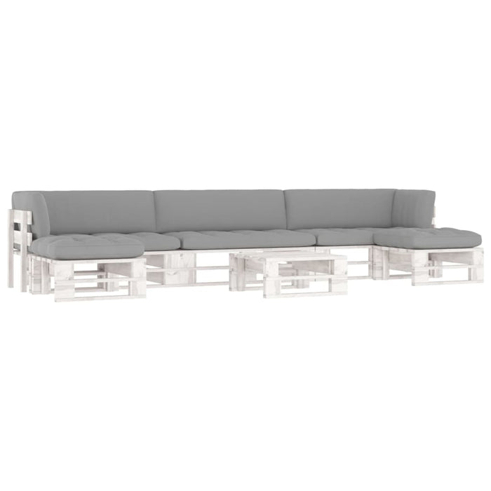 Set Divani in Pallet con Cuscini 6 pz in Pino Impregnato Bianco 3066927