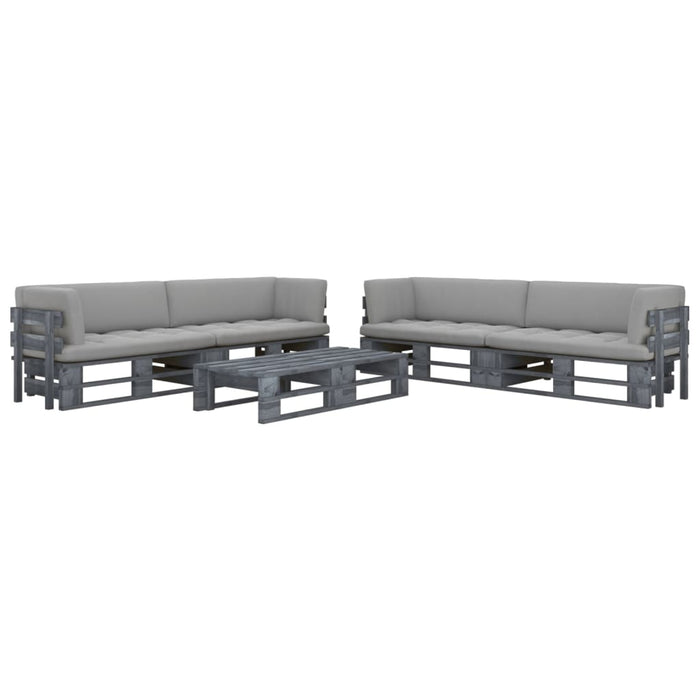 Set Divani in Pallet con Cuscini 6 pz in Pino Impregnato Grigio 3066987