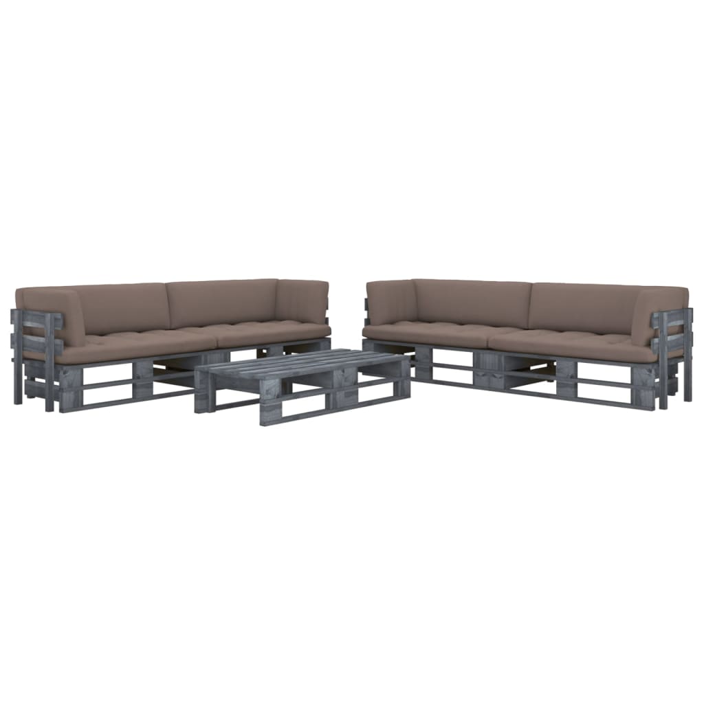 Set Divani in Pallet con Cuscini 6 pz in Pino Impregnato Grigio 3066993