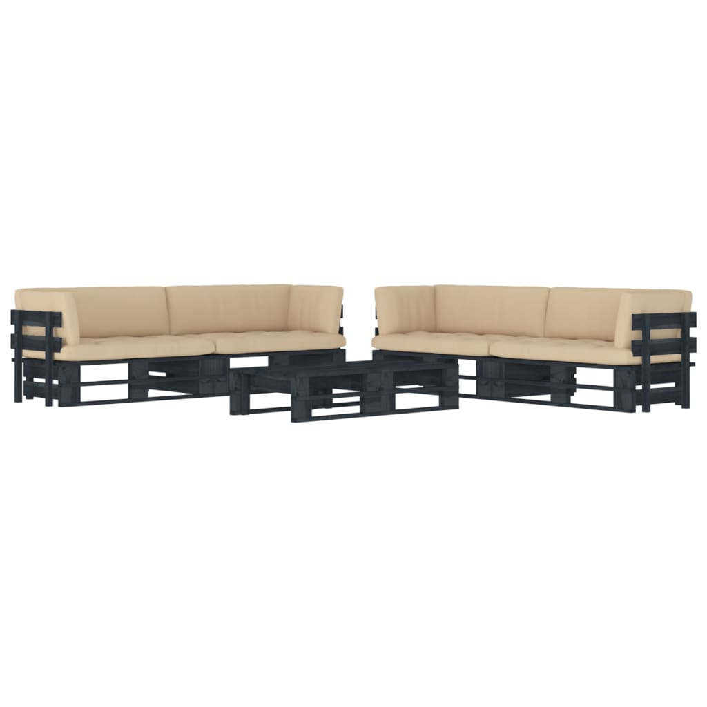 Set Divani a Pallet e Cuscini 6 pz in Pino Impregnato Nero cod mxl 30615