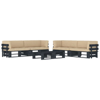 Set Divani a Pallet e Cuscini 6 pz in Pino Impregnato Nero cod mxl 30615