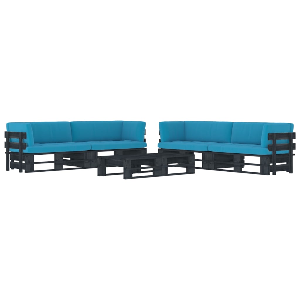 Set Divani a Pallet e Cuscini 6 pz in Pino Impregnato Nero cod mxl 30560