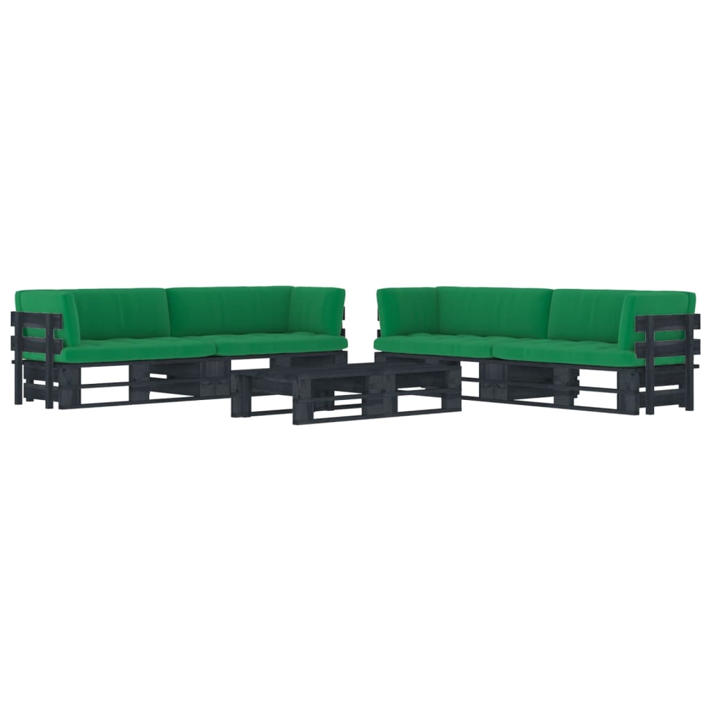 Set Divani in Pallet con Cuscini 6 pz in Pino Impregnato Nero 3067014