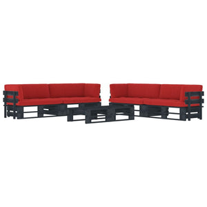 Set Divani a Pallet e Cuscini 6 pz in Pino Impregnato Nero cod mxl 30662