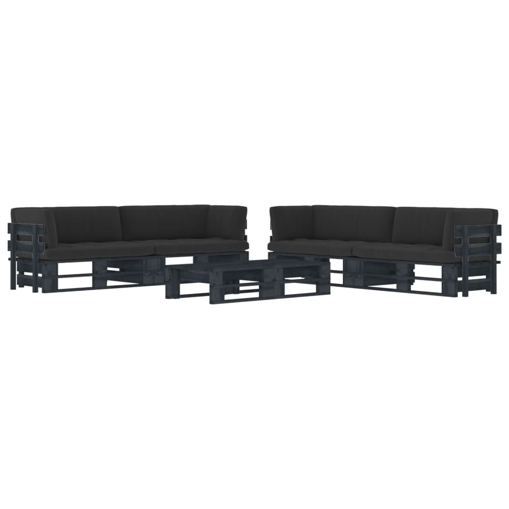 Set Divani in Pallet con Cuscini 6 pz in Pino Impregnato Nero 3067016