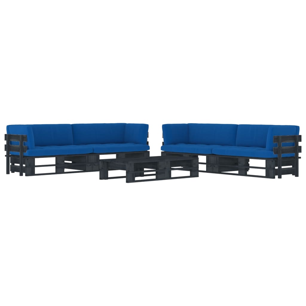 Set Divani in Pallet con Cuscini 6 pz in Pino Impregnato Nero 3067018