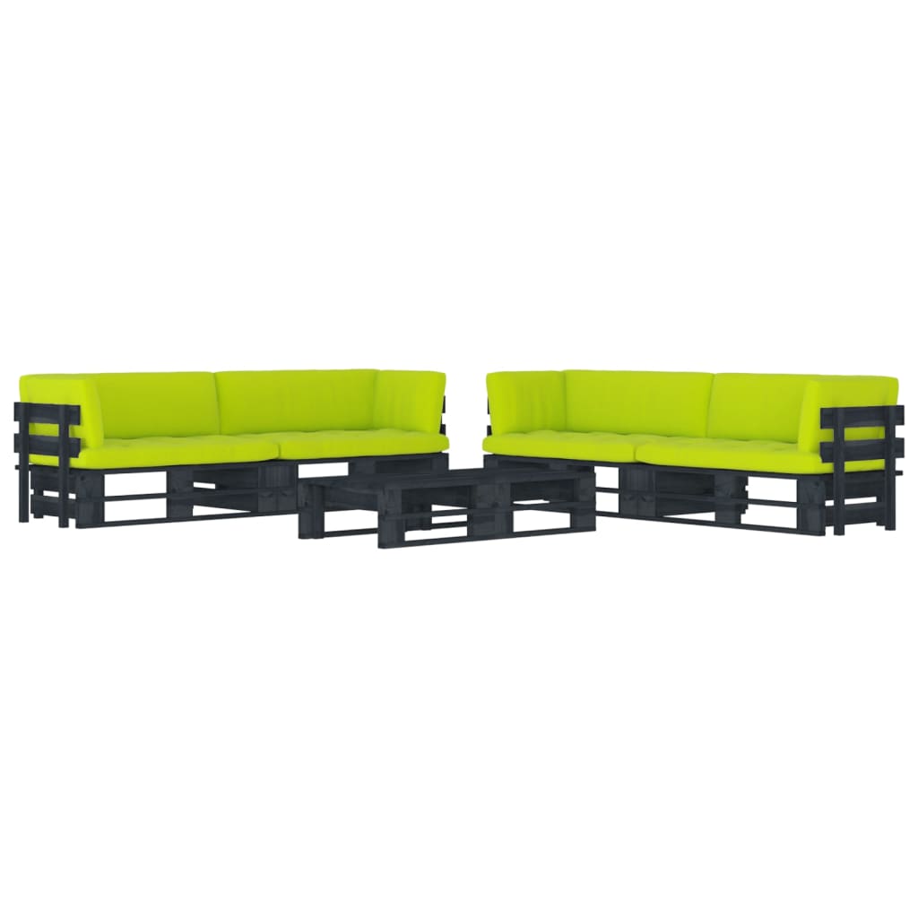 Set Divani a Pallet e Cuscini 6 pz in Pino Impregnato Nero cod mxl 30660