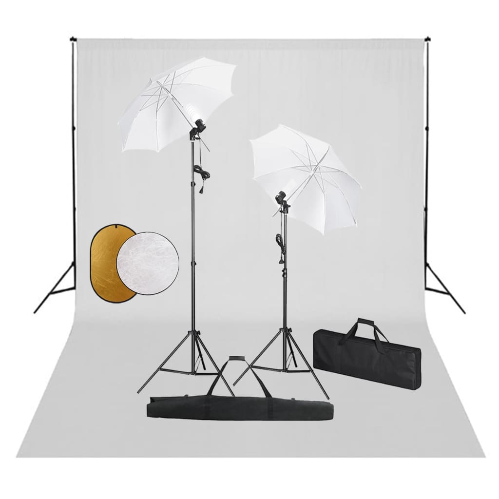 Kit Studio Fotografico con Luci Ombrelli Fondale e Riflettore 3067075