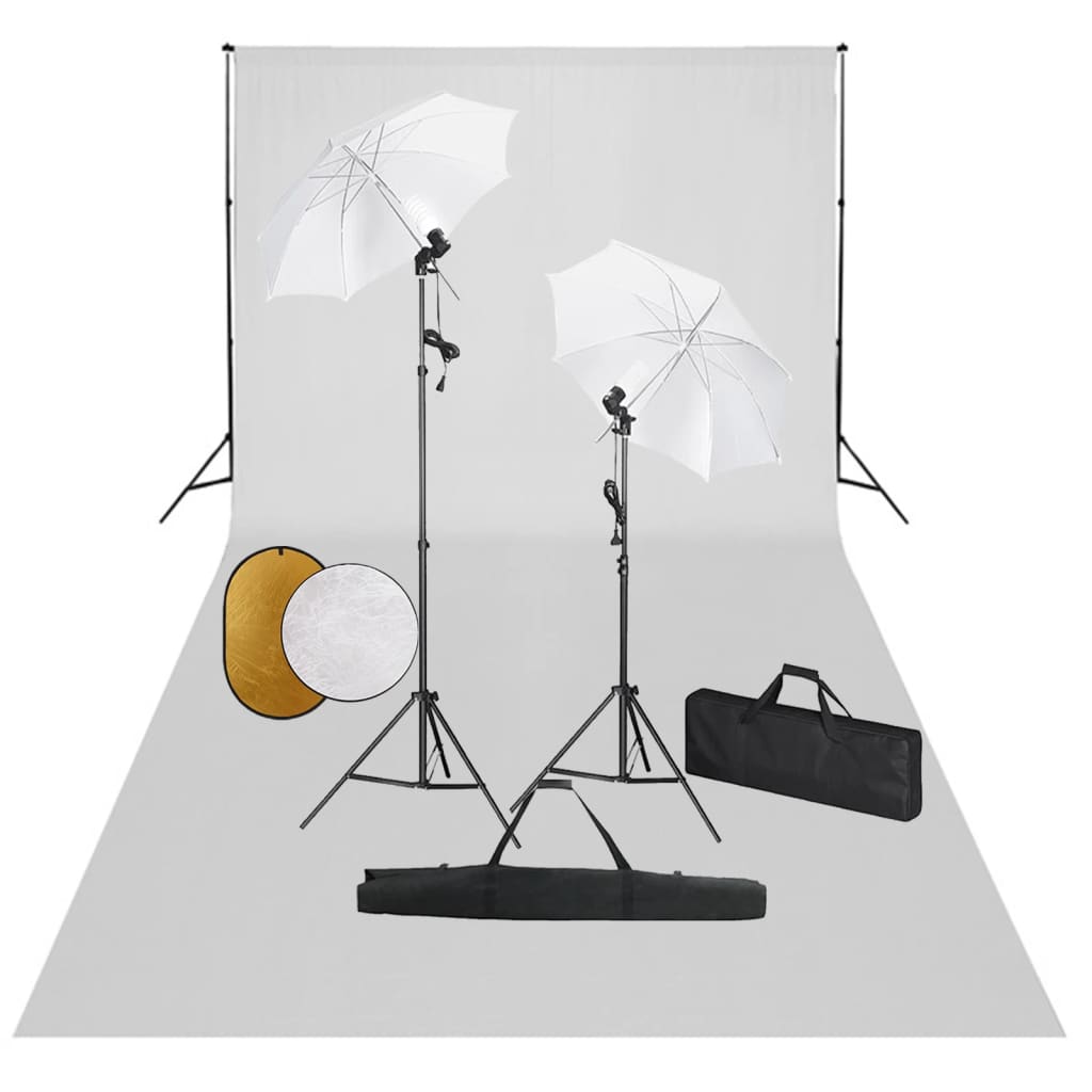 Kit Studio Fotografico con Luci Ombrelli Fondale e Riflettore 3067078