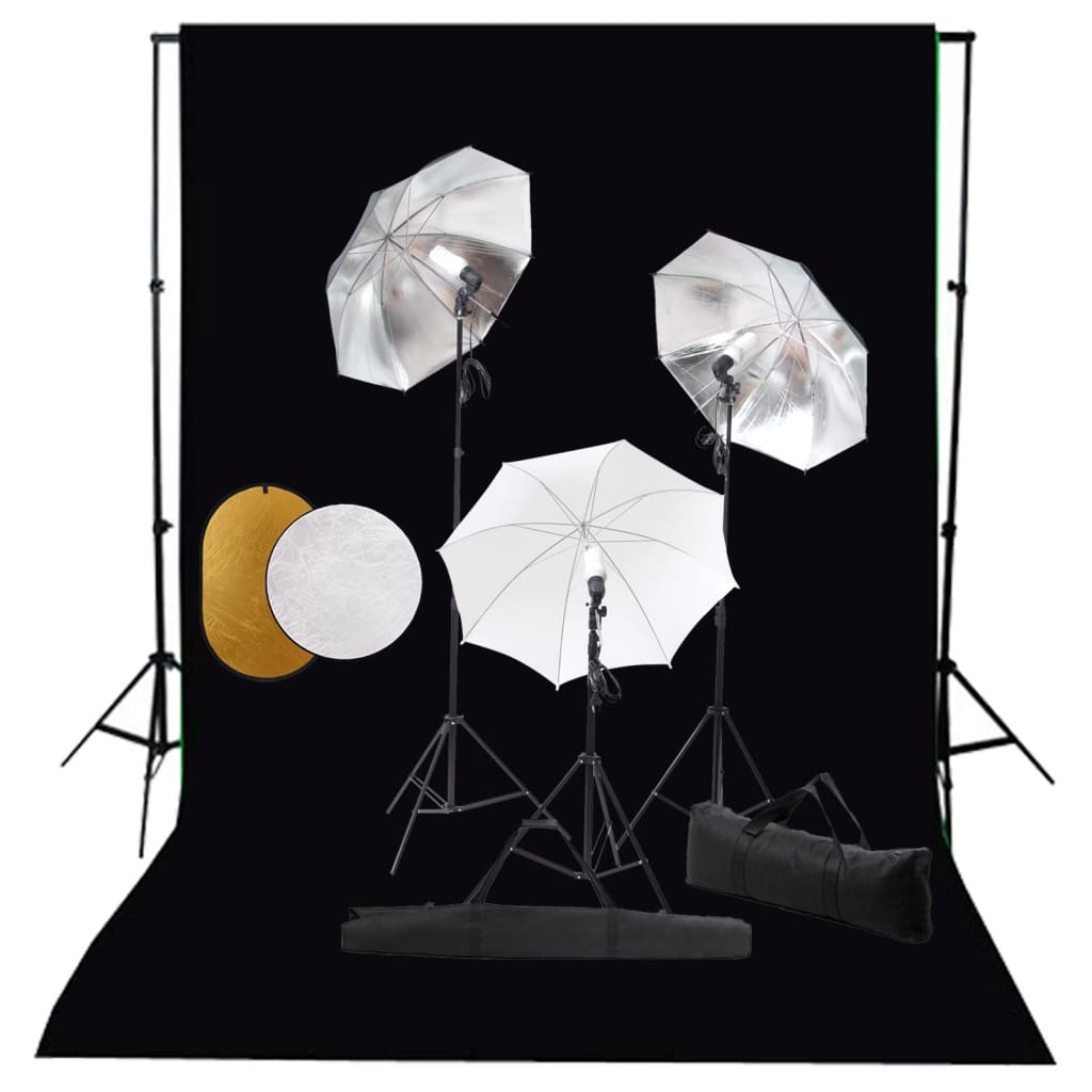 Kit Studio Fotografico con Luci Ombrelli Fondale e Riflettore 3067089