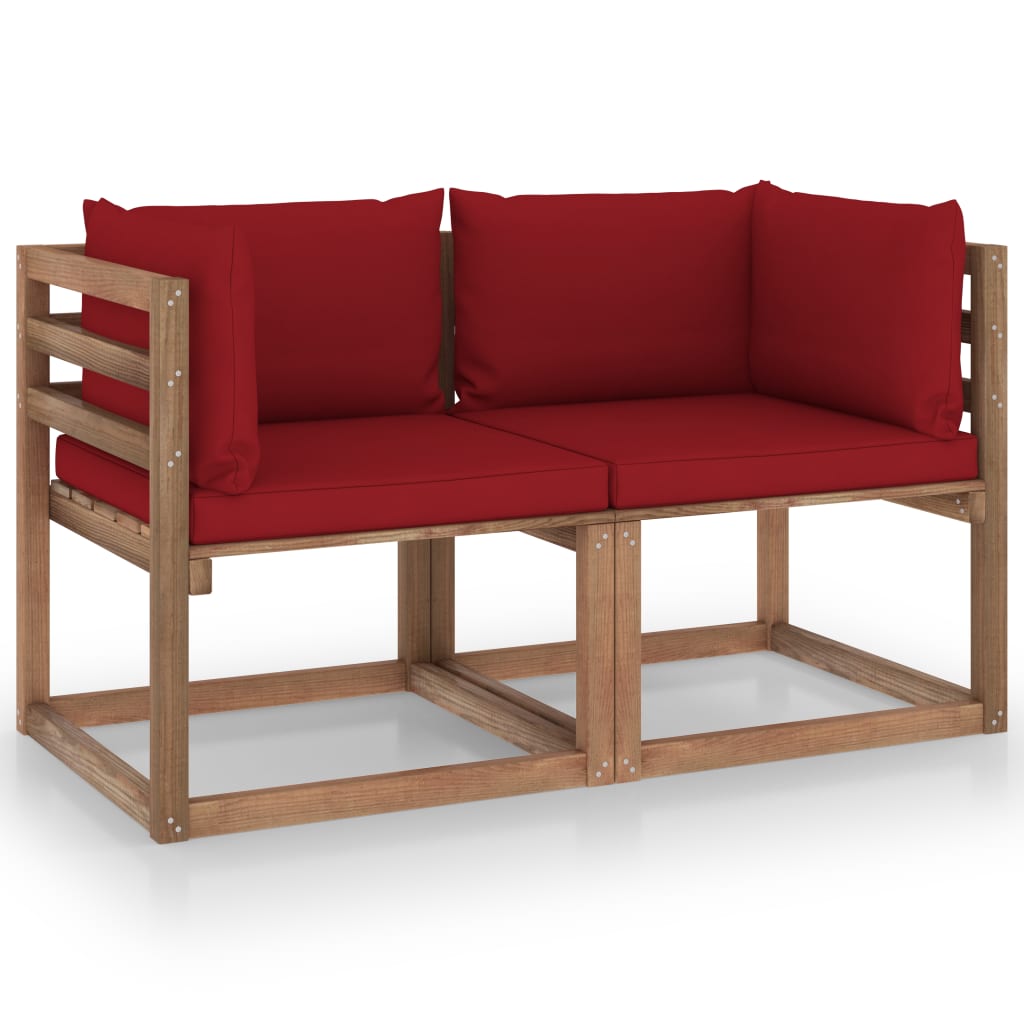 Divano da Giardino Pallet 2 Posti Cuscini Rosso Vino Legno Pino 3067281