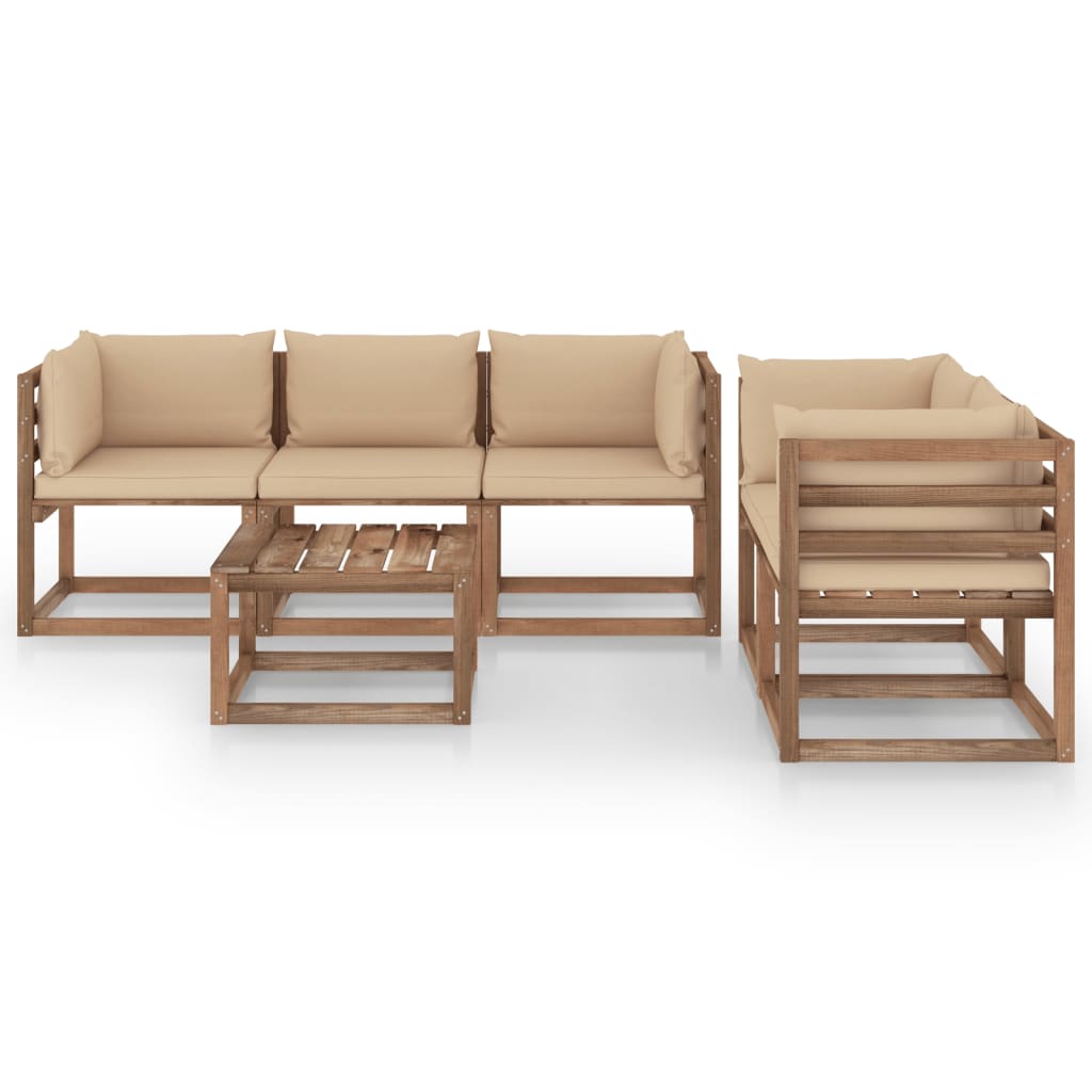 Set Salotto da Giardino 6 pz con Cuscini Beige 3067407