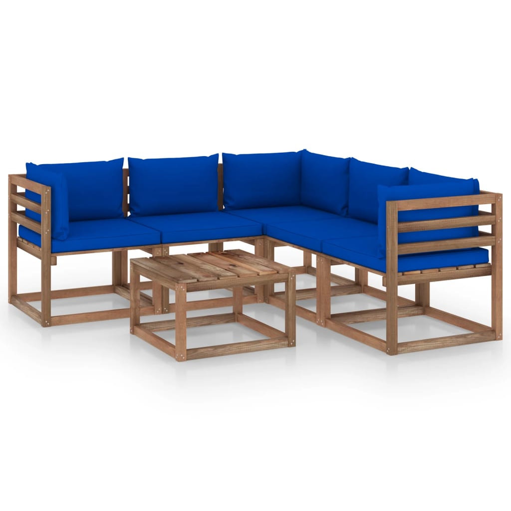 Set Salotto Giardino con Cuscini Blu 6pz Legno Pino Impregnato 3067426