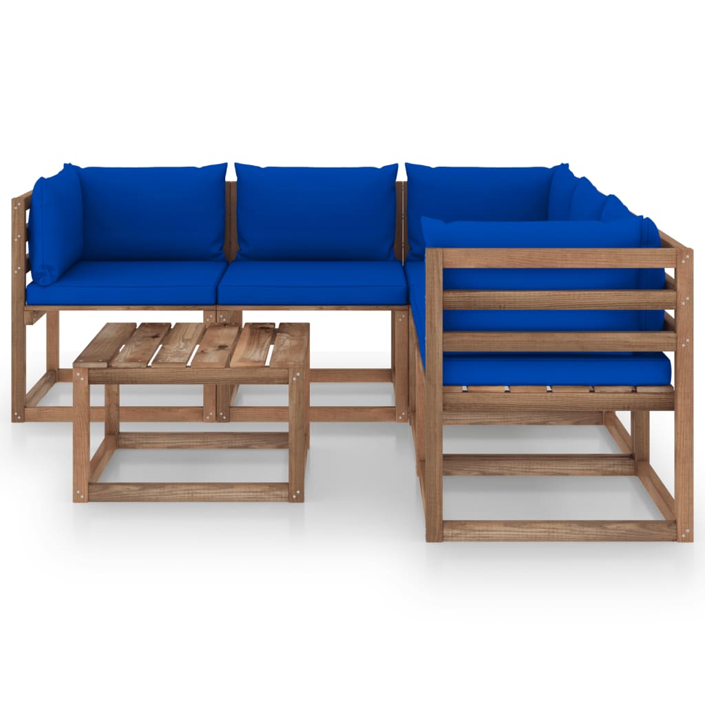 Set Salotto Giardino con Cuscini Blu 6pz Legno Pino Impregnato 3067426