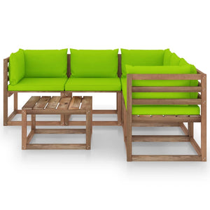 Set Divani da Giardino 6 pz Cuscini Verde Brillante Legno Pino cod mxl 40718