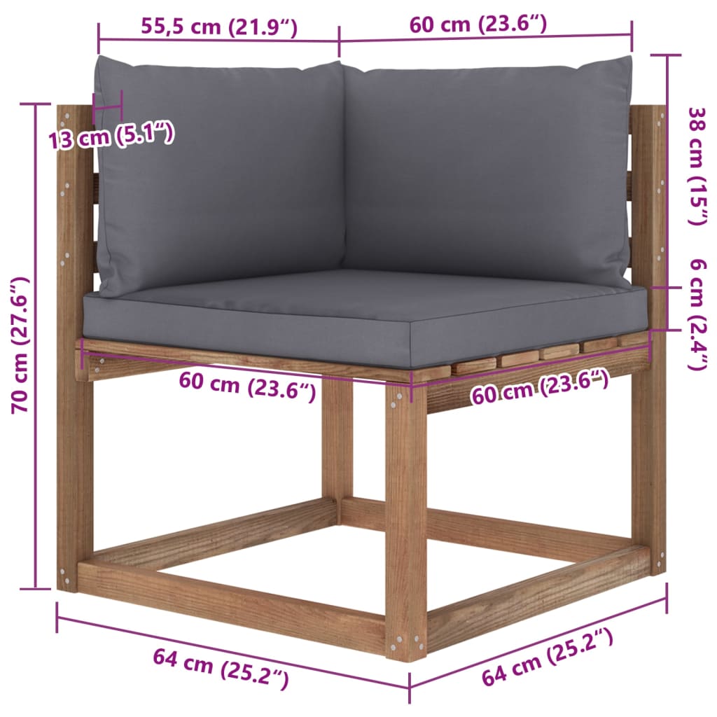 Set Salotto Giardino Pallet con Cuscini 6 pz in Pino Impregnato 3067452