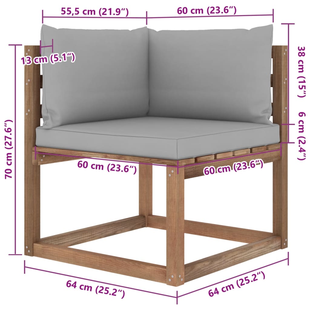 Set Divani Giardino su Pallet 6 pz con Cuscini Pino Impregnato cod mxl 44521