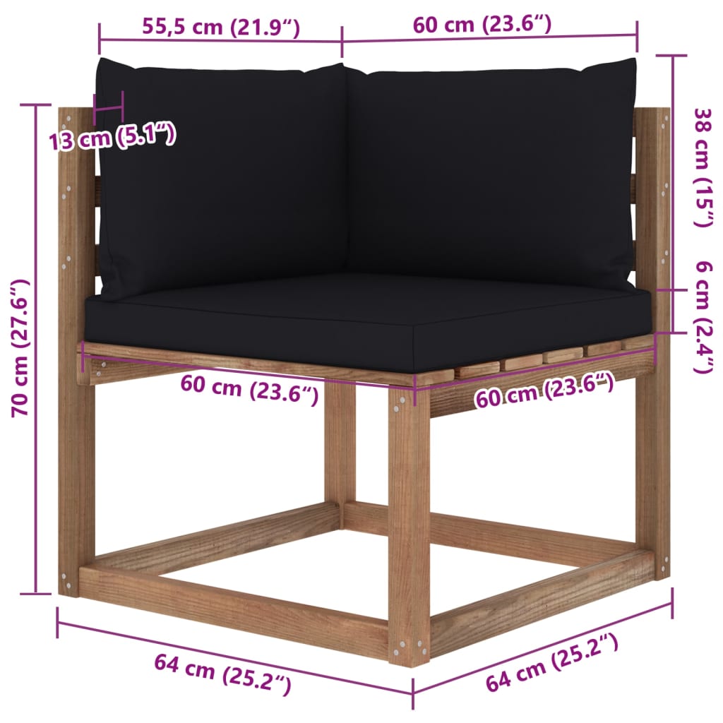 Set Salotto Giardino Pallet con Cuscini 6 pz in Pino Impregnato 3067459