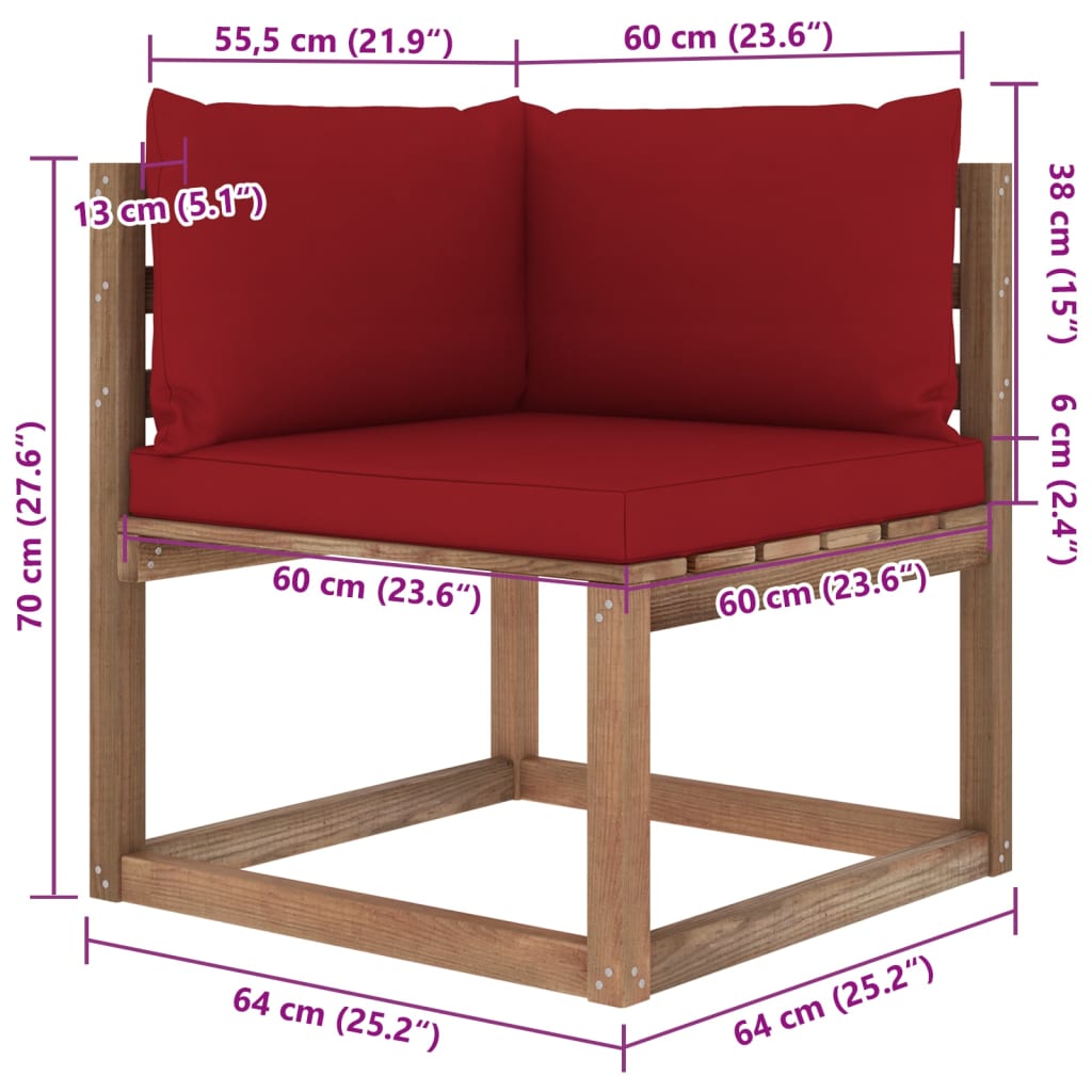 Set Salotto Giardino Pallet con Cuscini 6 pz in Pino Impregnato 3067461