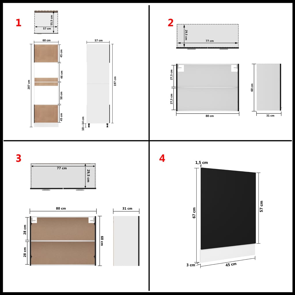 Set Armadi da Cucina 7 pz Nero in Truciolato 3067624