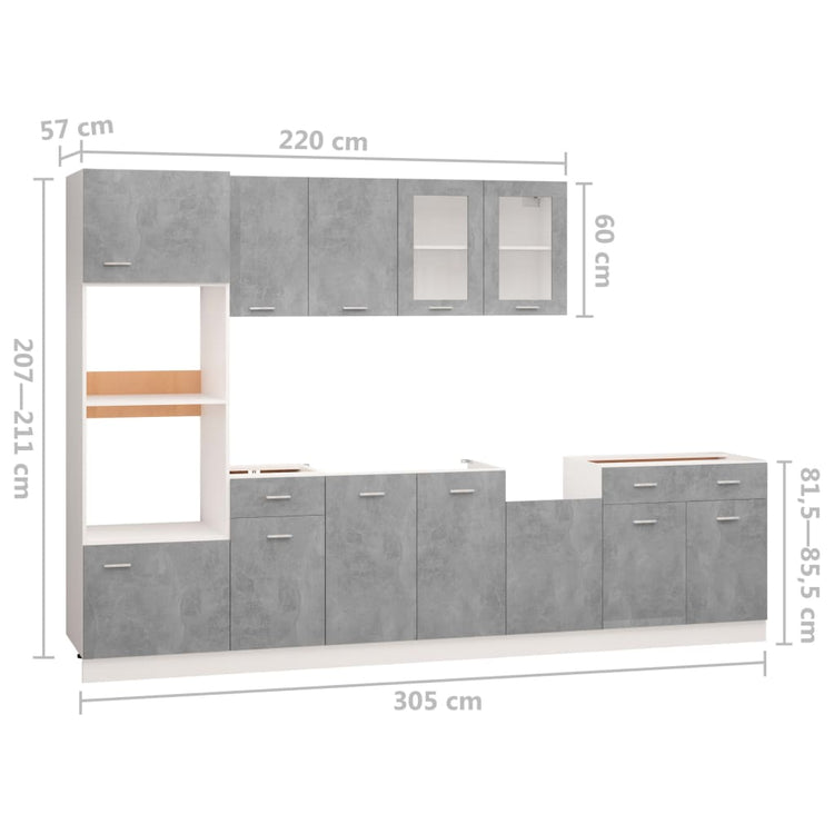 Set Armadi da Cucina 7 pz Grigio Cemento in Truciolato 3067627