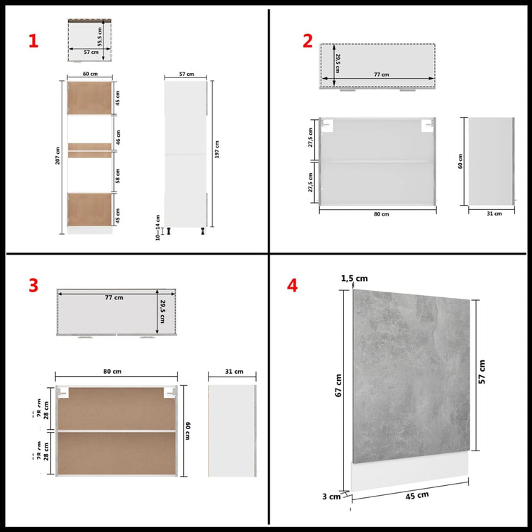 Set Armadi da Cucina 7 pz Grigio Cemento in Truciolato 3067627