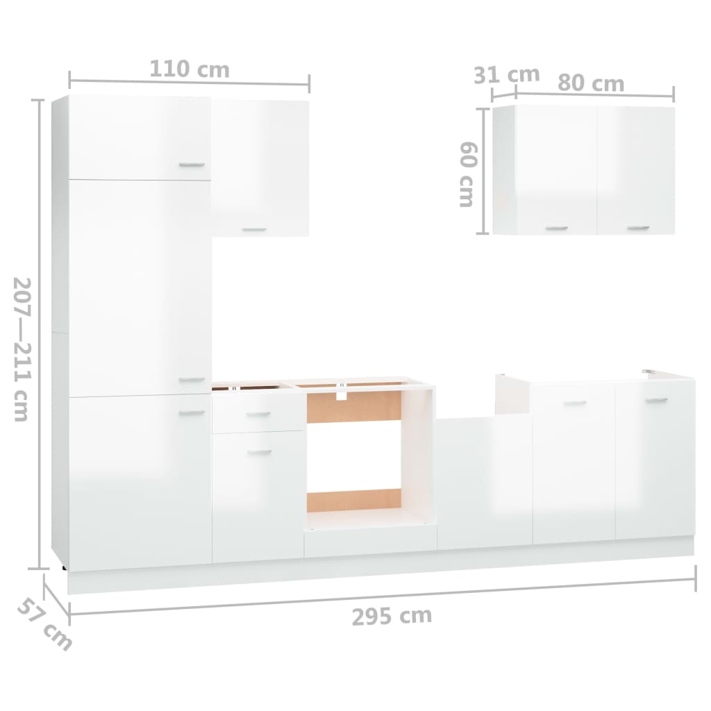 Set Armadi da Cucina 7 pz Bianco Lucido in Truciolato 3067636