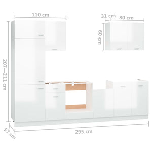 Set Armadi da Cucina 7 pz Bianco Lucido in Truciolato 3067636