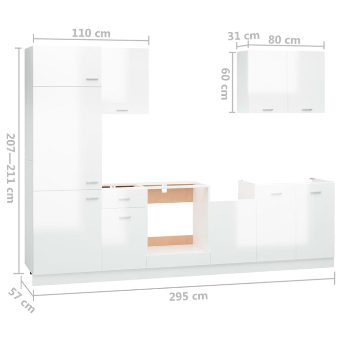 Set Armadi da Cucina 7 pz Bianco Lucido in Truciolato 3067636