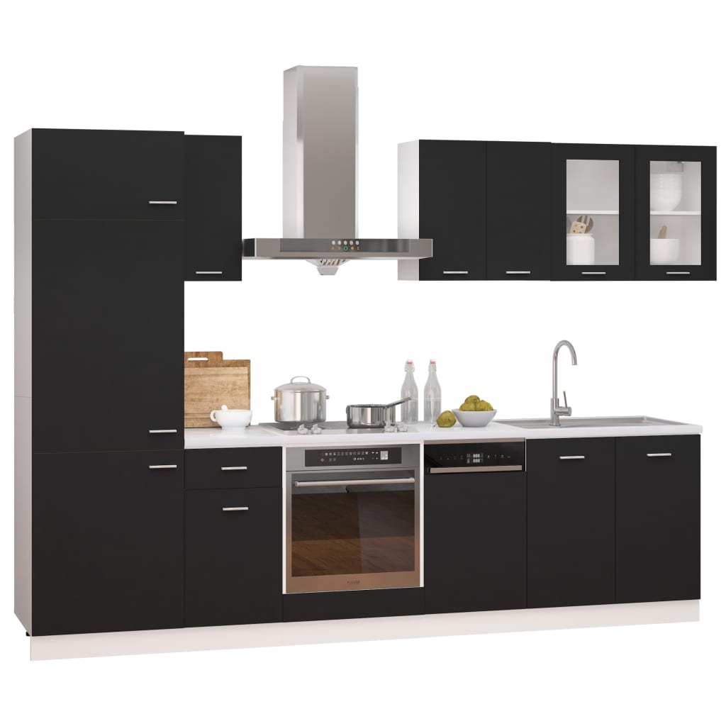 Set Armadi da Cucina 8 pz Nero in Truciolato 3067640