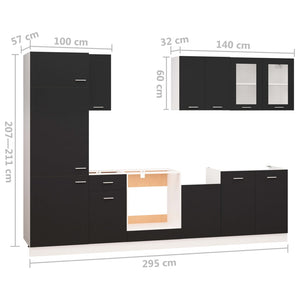 Set Armadi da Cucina 8 pz Nero in Truciolato 3067640