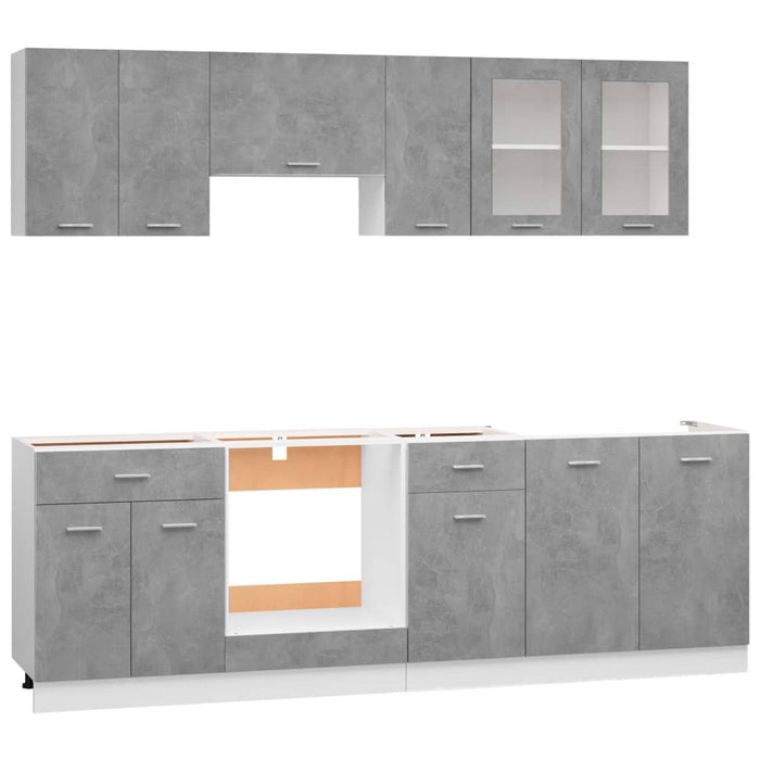 Set Armadi da Cucina 8 pz Grigio Cemento in Truciolato 3067651