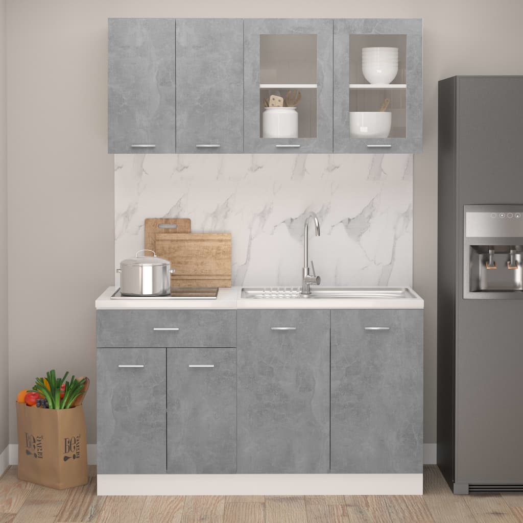 Set Armadi da Cucina 4 pz Grigio Cemento in Truciolato 3067659