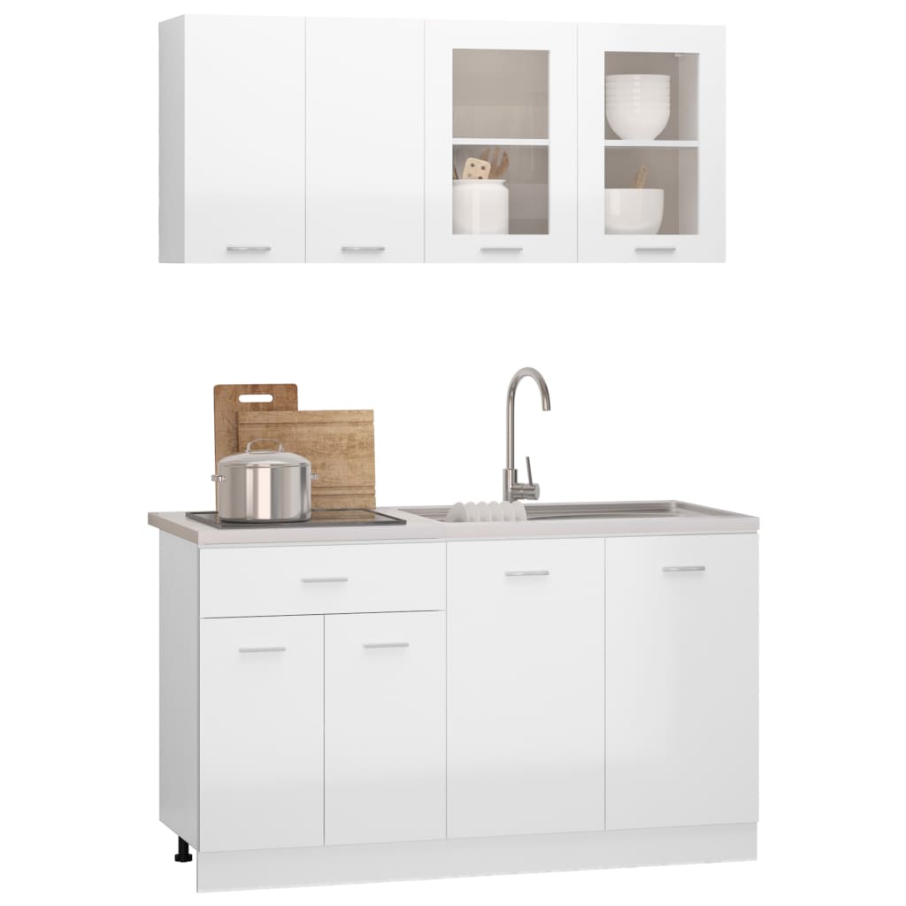 Set Armadi da Cucina 4 pz Bianco Lucido in Truciolato 3067660