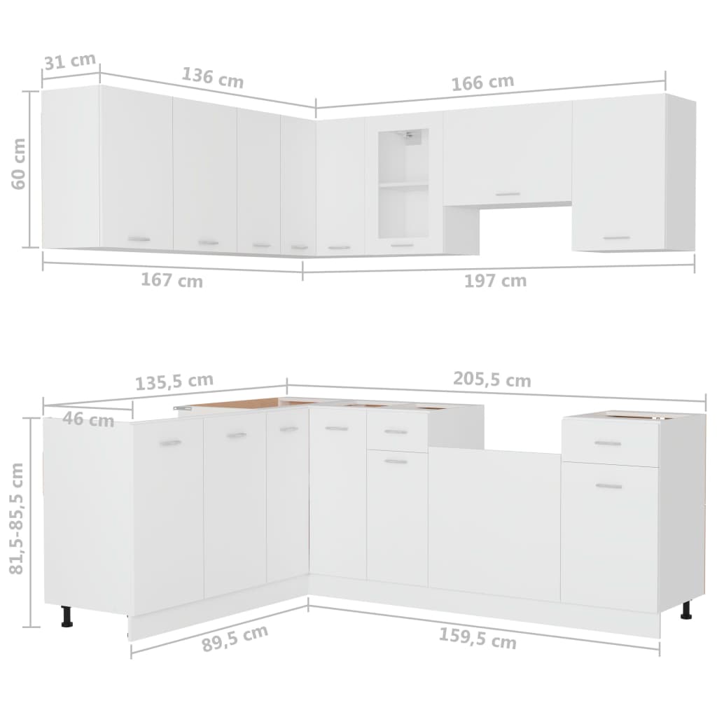 Set Armadi da Cucina 11 pz Bianco in Truciolato 3067665