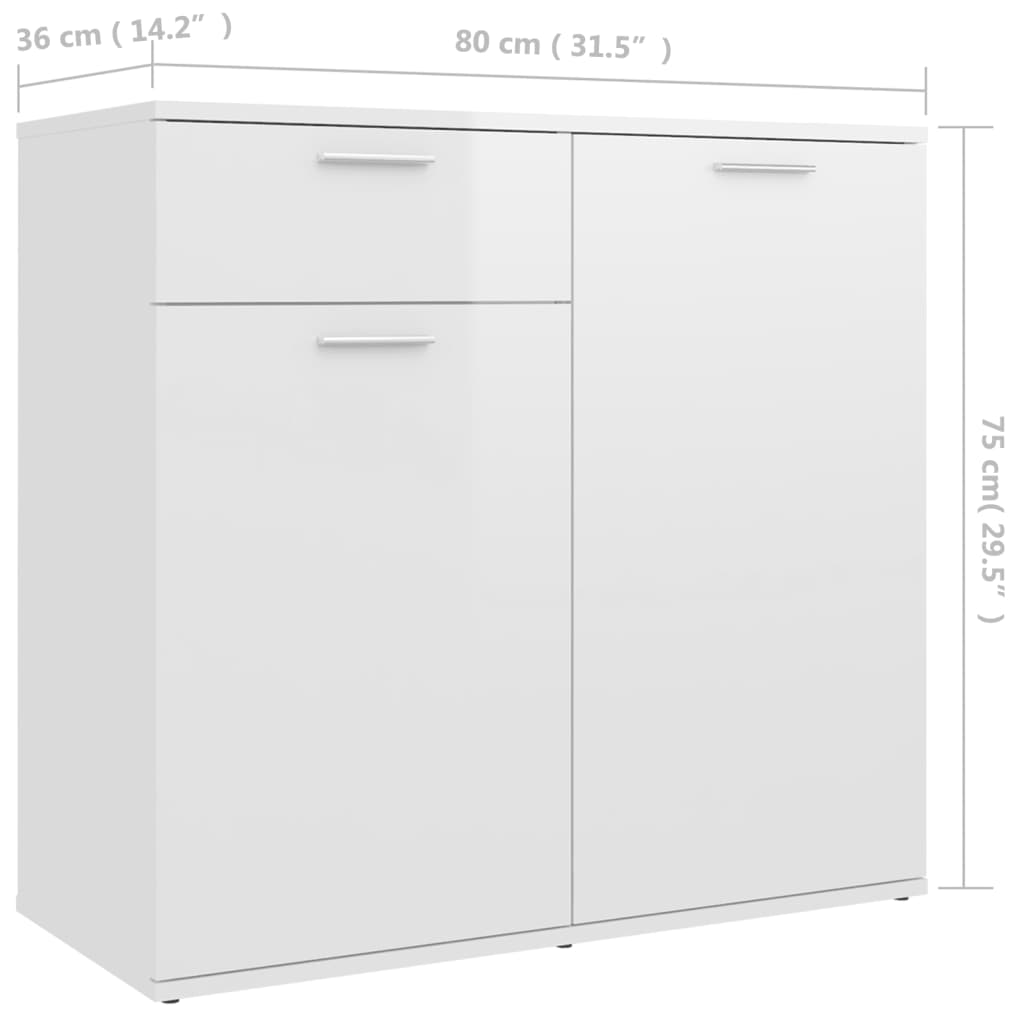 Credenza Bianco Lucido 80x36x75 cm in Truciolato