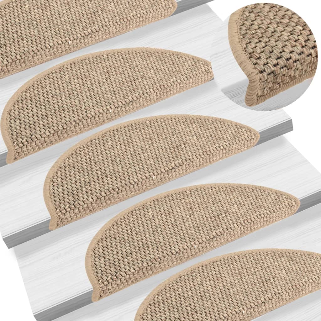 Tappeti Adesivi Scale Aspetto Sisal 15 pz 56x17x3cm Beige Scuro 326866