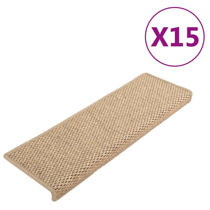 Tappeti Autoadesivi Scale Aspetto Sisal 15 pz 65x21x4 cm Sabbia 326891