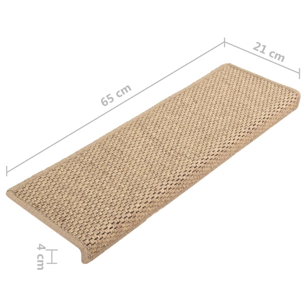 Tappeti Autoadesivi Scale Aspetto Sisal 15 pz 65x21x4 cm Sabbia 326891