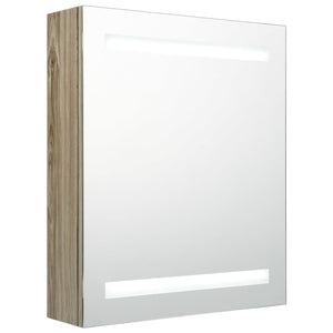 Armadietto Bagno con Specchio e LED Rovere 50x14x60 cm 326484